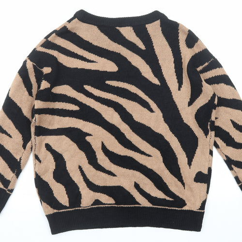 Stella Morgan Womens Beige Round Neck Animal Print Acrylic Pullover Jumper Size 8 - Tiger Pattern