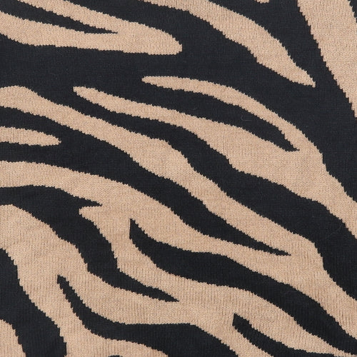 Stella Morgan Womens Beige Round Neck Animal Print Acrylic Pullover Jumper Size 8 - Tiger Pattern