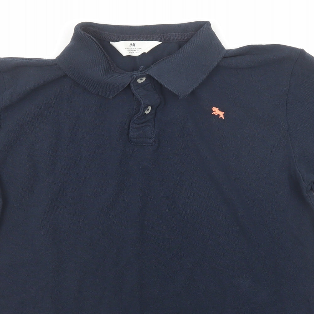 H&M Boys Blue Cotton Basic Polo Size 14 Years Collared Button