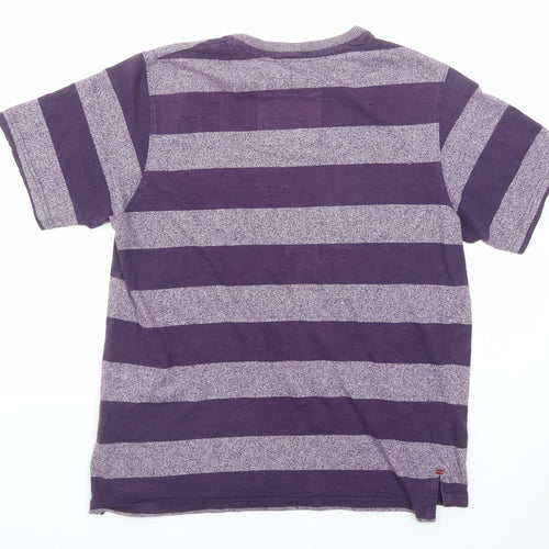 TOG24 Mens Purple Striped Cotton T-Shirt Size L Round Neck