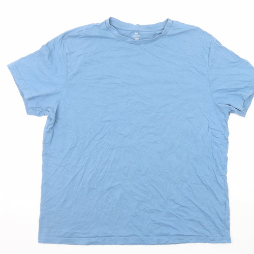 H&M Mens Blue Cotton T-Shirt Size XL Round Neck