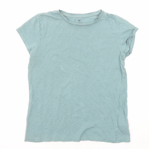 H&M Girls Green Cotton Basic T-Shirt Size 10-11 Years Round Neck Pullover