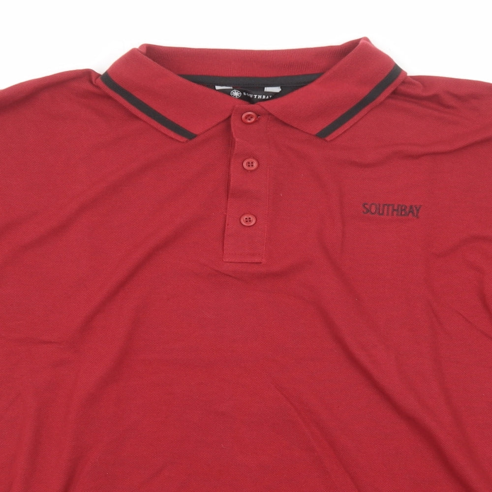 South Bay Mens Red Polyester Polo Size XL Collared Button
