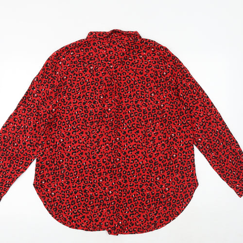 ESMARA Womens Red Animal Print Viscose Basic Button-Up Size 14 Collared - Leopard Print