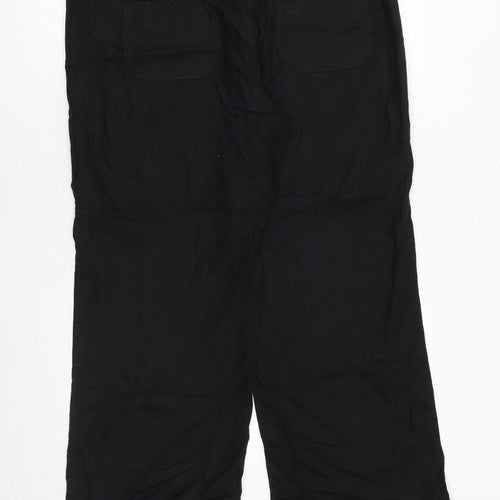Marks and Spencer Womens Black Flax Trousers Size 14 Regular Zip