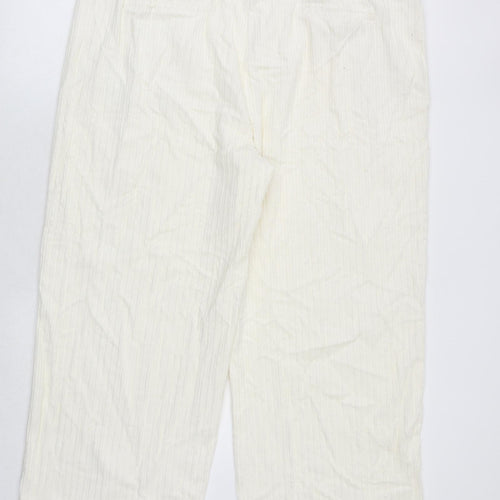Marks and Spencer Womens Ivory Striped Cotton Trousers Size 22 Regular Zip