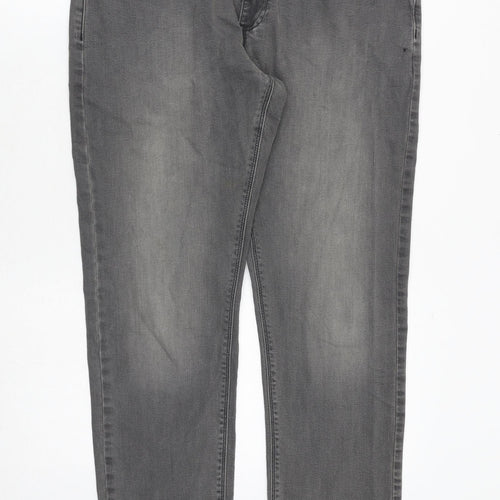 Marks and Spencer Mens Grey Cotton Straight Jeans Size 34 in Slim Zip