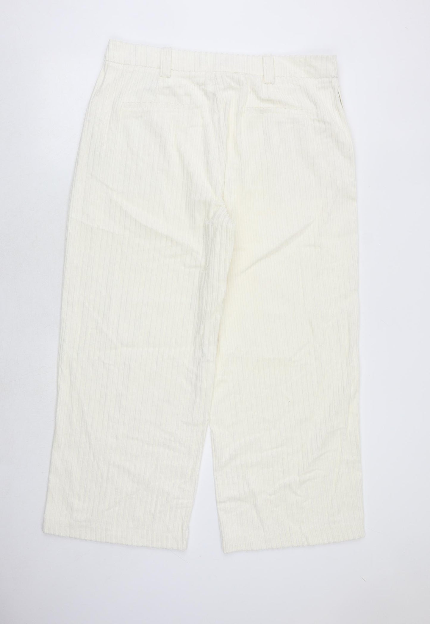 Marks and Spencer Womens Ivory Cotton Cropped Trousers Size 18 Regular Zip