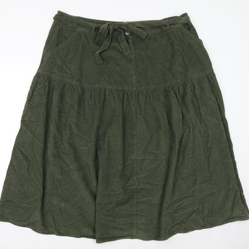 Marks and Spencer Womens Green Cotton Swing Skirt Size 22 Tie
