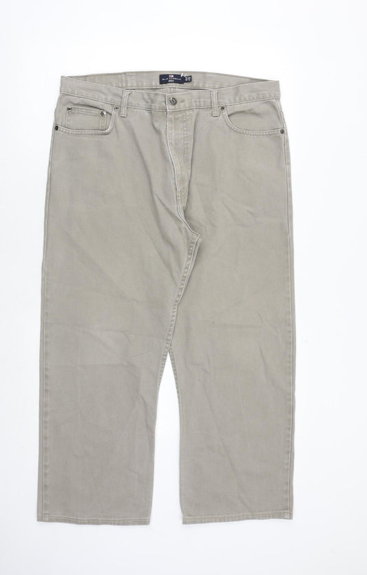 Blue Harbour Mens Beige Cotton Straight Jeans Size 38 in L31 in Extra-Slim Zip