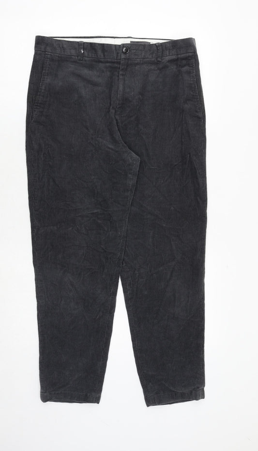 H&M Mens Grey Cotton Trousers Size 34 in Regular Zip