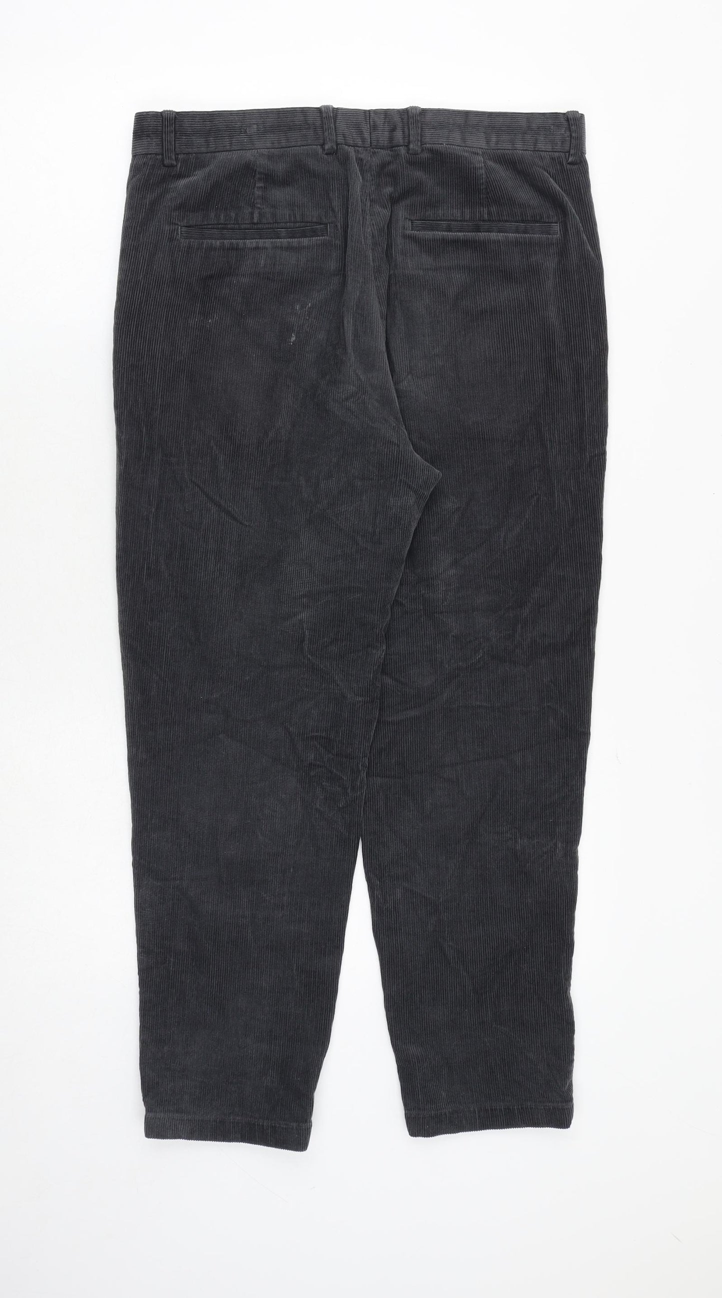 H&M Mens Grey Cotton Trousers Size 34 in Regular Zip