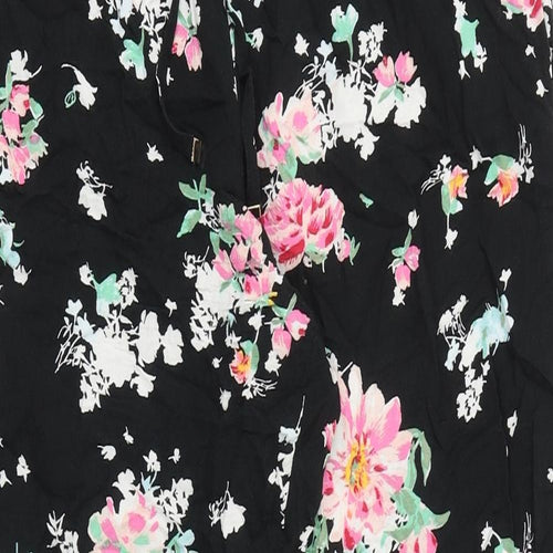 Marks and Spencer Womens Black Floral Viscose Cropped Trousers Size 12 Regular Tie