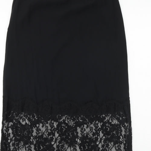 Marks and Spencer Womens Black Floral Polyester A-Line Skirt Size 6 Zip
