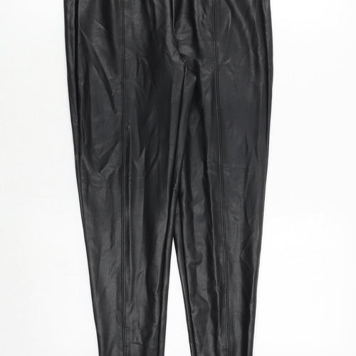 Marks and Spencer Womens Black Polyurethane Trousers Size 10 Regular - Faux Leather Style