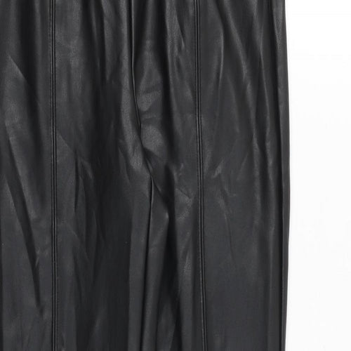 Marks and Spencer Womens Black Polyurethane Trousers Size 10 Regular - Faux Leather Style
