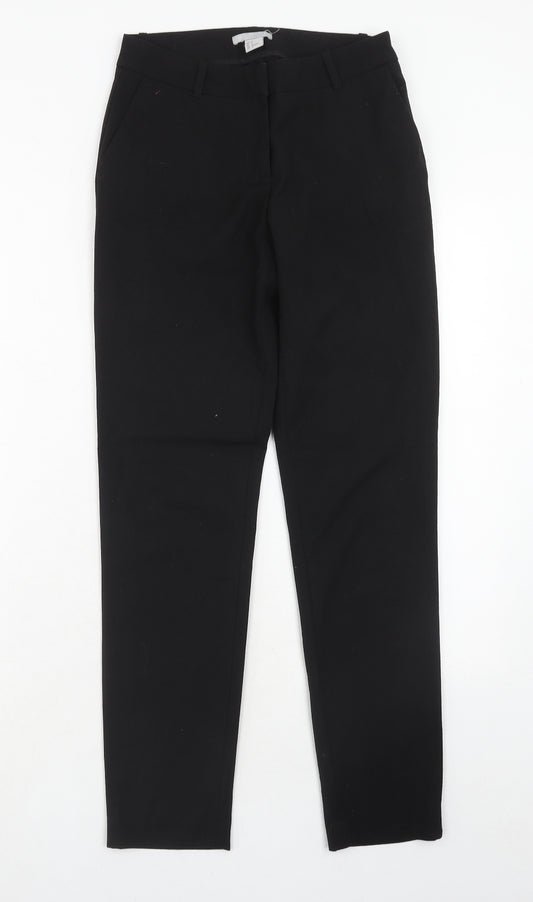 H&M Womens Black Polyester Trousers Size 4 Regular Hook & Eye