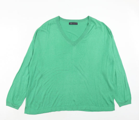 Marks and Spencer Womens Green V-Neck Acrylic Pullover Jumper Size XL