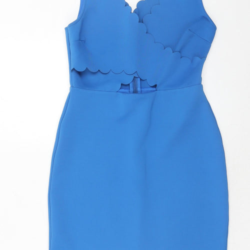 Topshop Womens Blue Polyester A-Line Size 10 V-Neck Zip