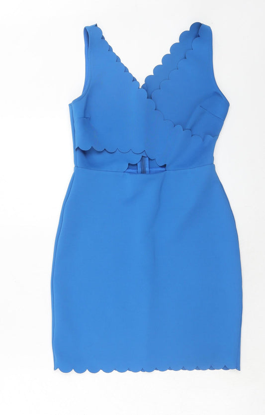 Topshop Womens Blue Polyester A-Line Size 10 V-Neck Zip