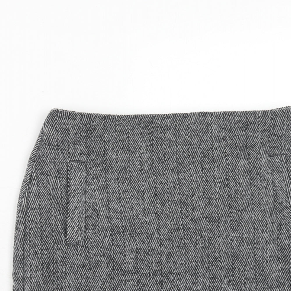 New Look Womens Grey Herringbone Polyester A-Line Skirt Size 8 Zip