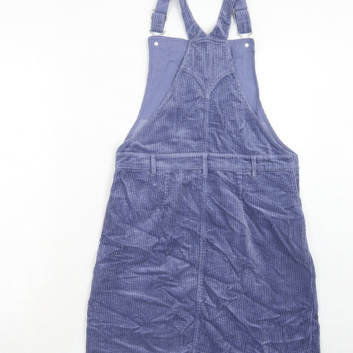Marks and Spencer Girls Purple Cotton Pinafore/Dungaree Dress Size 13-14 Years Square Neck Button