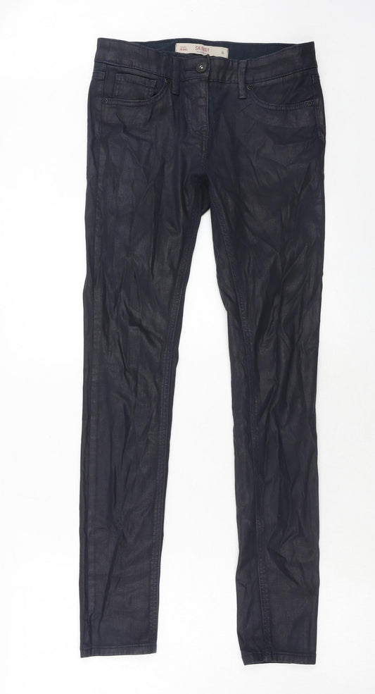 NEXT Womens Blue Cotton Trousers Size 8 Regular Zip