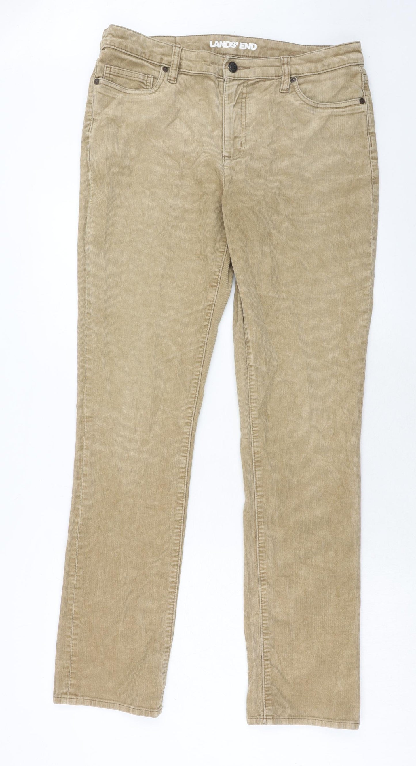 Lands' End Womens Brown Cotton Trousers Size 14 Regular Zip