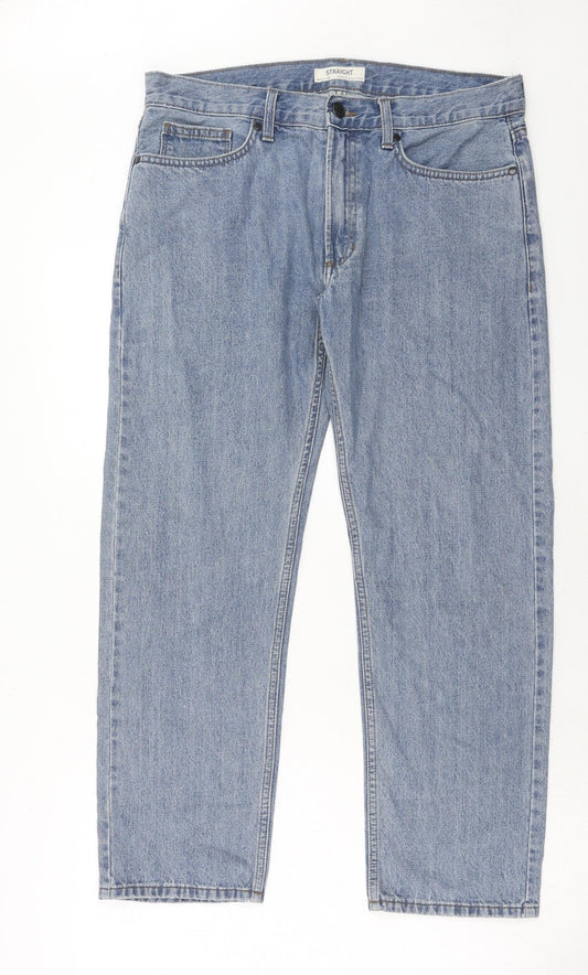 Marks and Spencer Mens Blue Cotton Straight Jeans Size 34 in L29 in Regular Zip