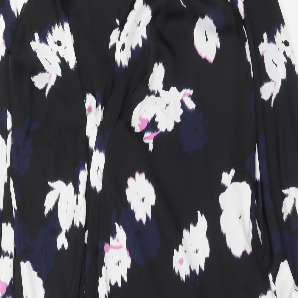 Marks and Spencer Womens Black Floral Polyester A-Line Size 16 Boat Neck Button