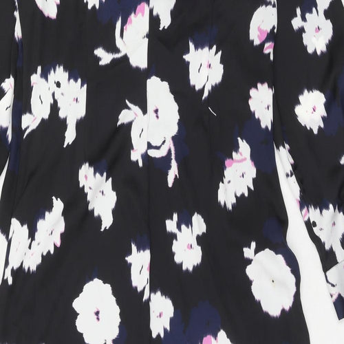 Marks and Spencer Womens Black Floral Polyester A-Line Size 16 Boat Neck Button
