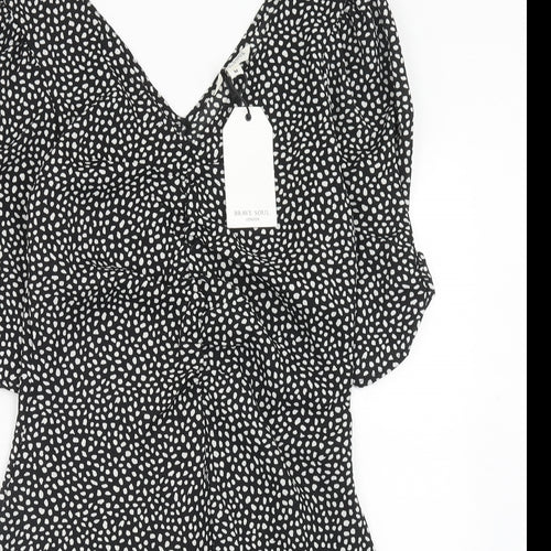 Brave Soul Womens Black Geometric Polyester A-Line Size M V-Neck Zip