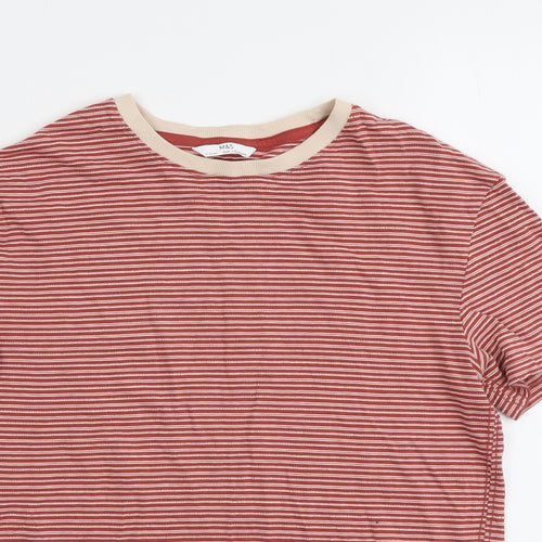 Marks and Spencer Boys Red Striped Cotton Basic T-Shirt Size 11-12 Years Round Neck Pullover