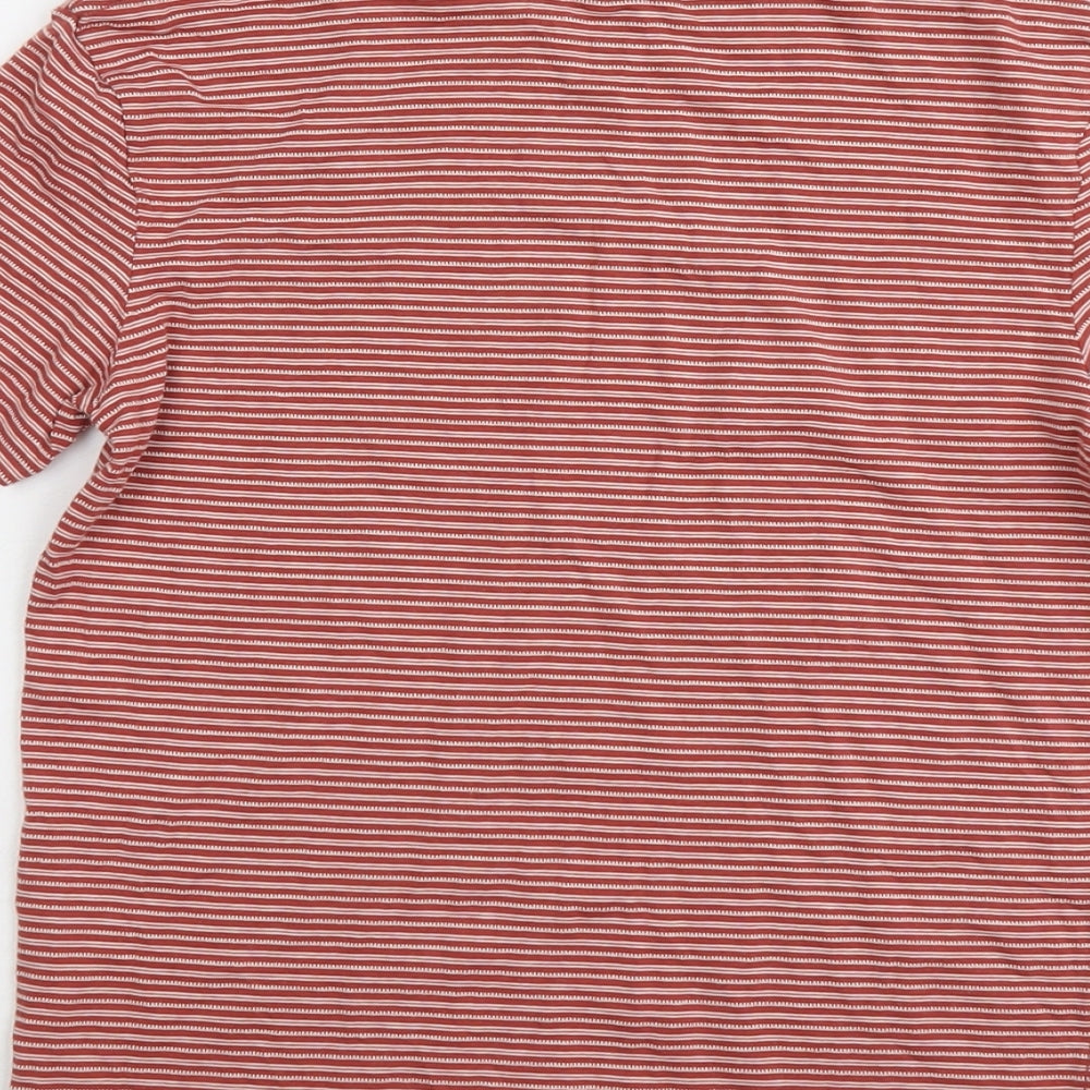 Marks and Spencer Boys Red Striped Cotton Basic T-Shirt Size 11-12 Years Round Neck Pullover