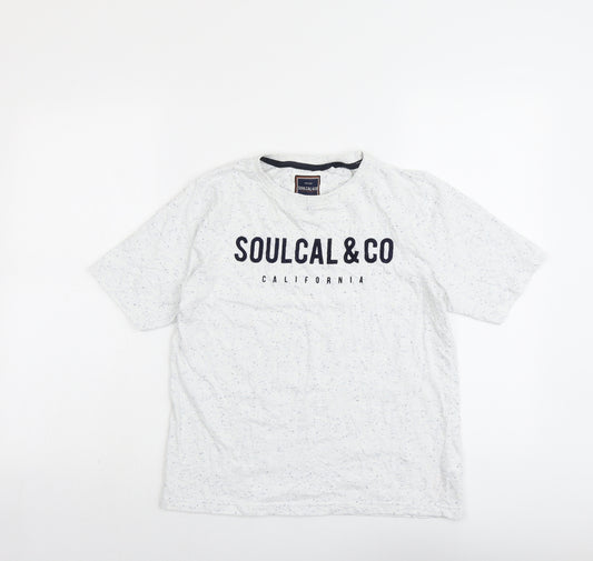 SoulCal&Co Boys Blue Cotton Basic T-Shirt Size 13 Years Round Neck Pullover