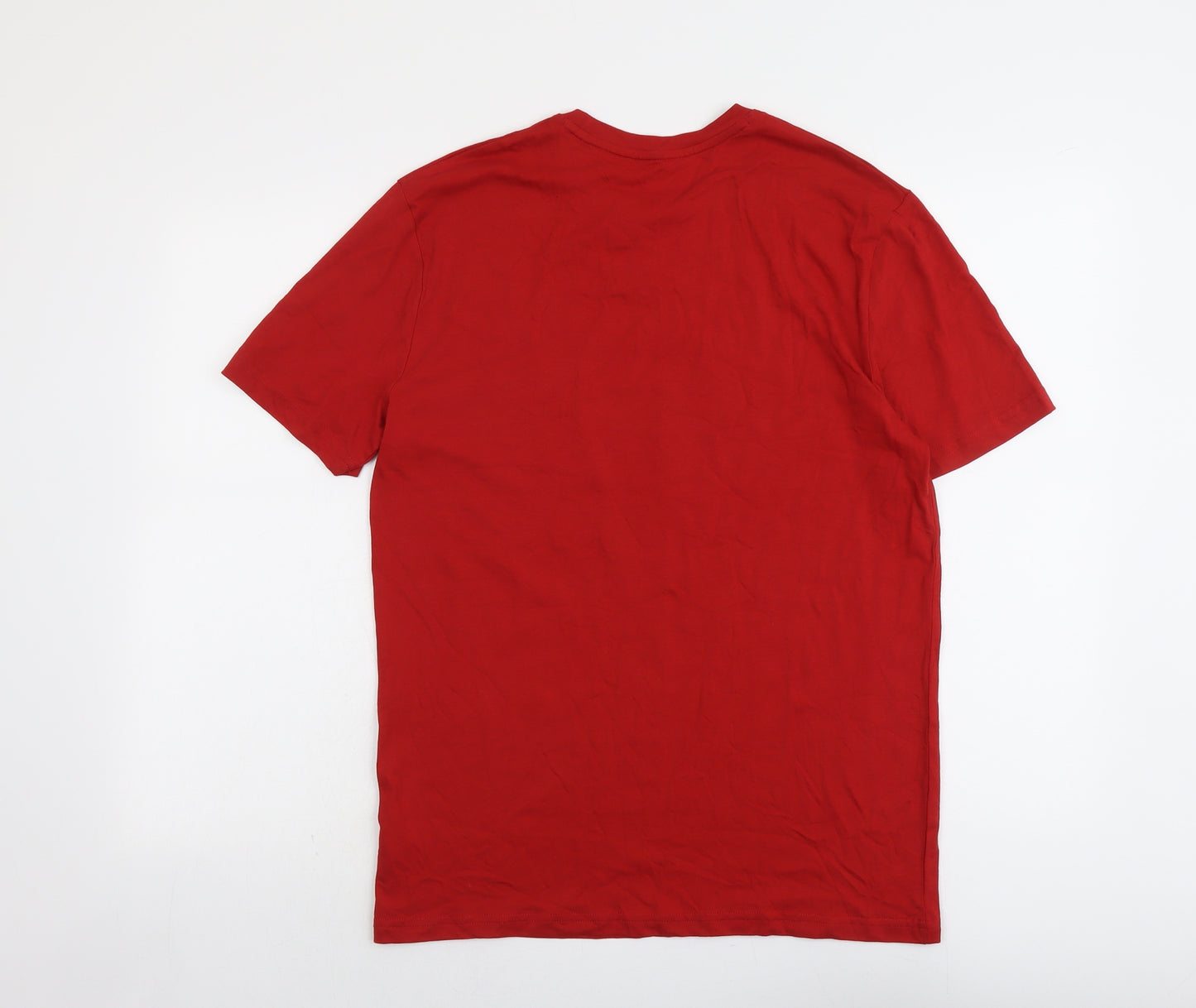 Marks and Spencer Mens Red Cotton T-Shirt Size S Round Neck - Merry Christmas Brew-Dolph Reindeer
