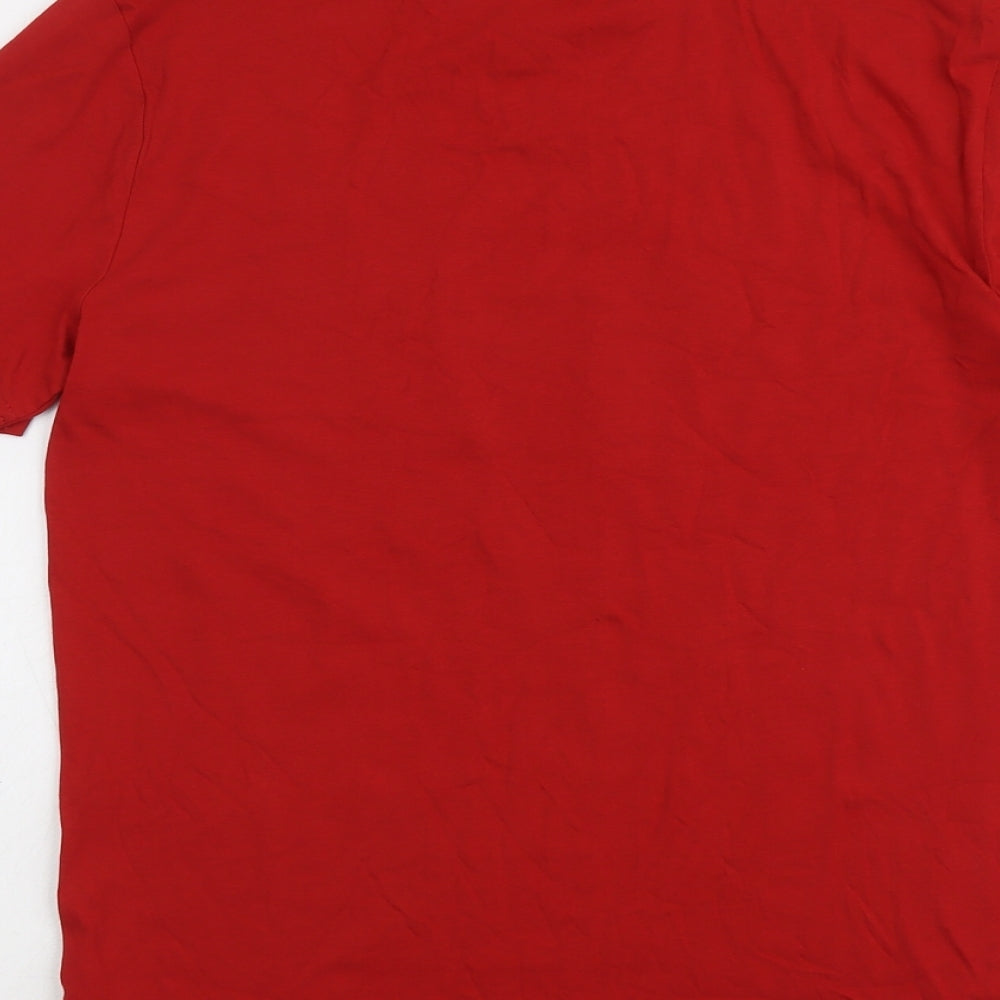 Marks and Spencer Mens Red Cotton T-Shirt Size S Round Neck - Merry Christmas Brew-Dolph Reindeer