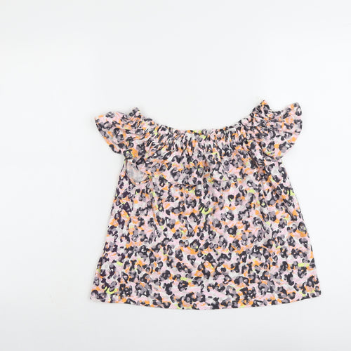 NEXT Girls Multicoloured Animal Print Cotton Basic Blouse Size 8 Years Boat Neck Pullover - Leopard Pattern
