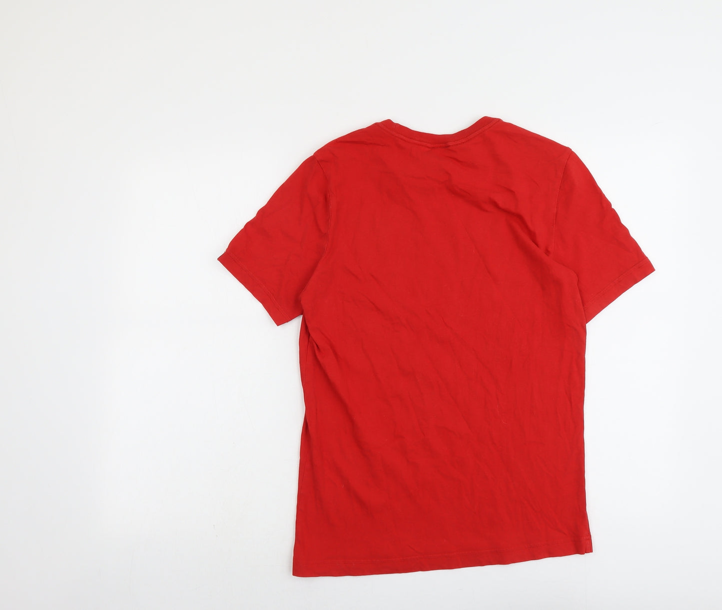 adidas Boys Red Cotton Basic T-Shirt Size 13-14 Years Round Neck Pullover