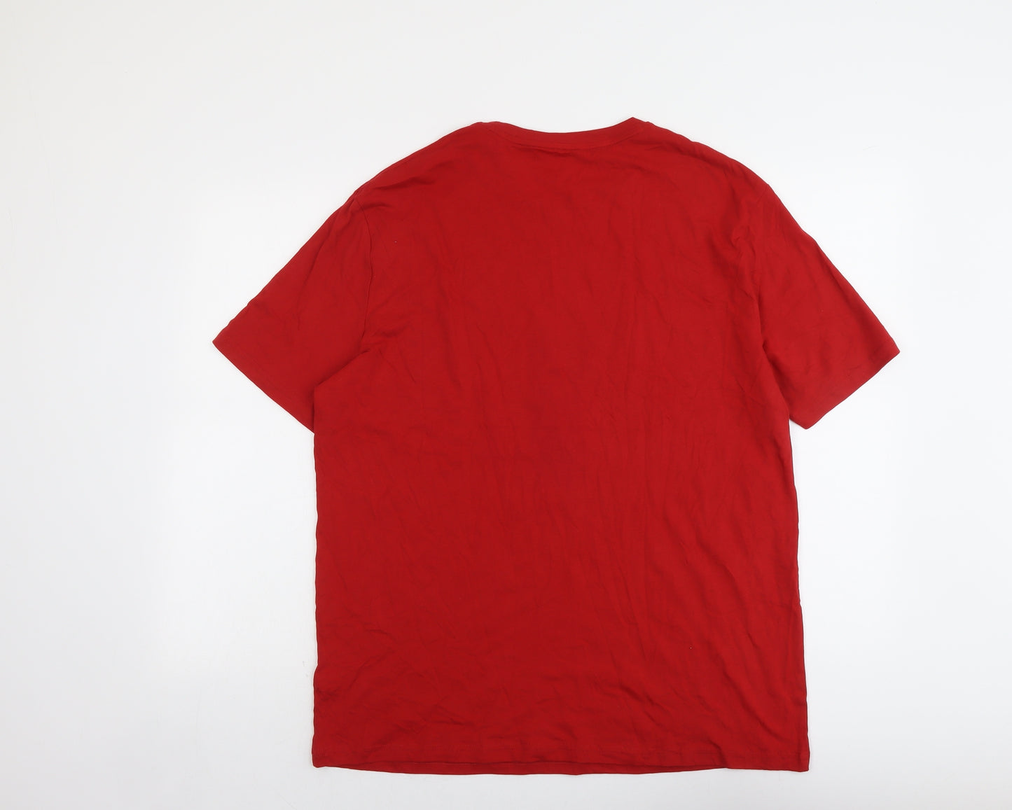 Marks and Spencer Mens Red Cotton T-Shirt Size L Round Neck - Merry Christmas Brew-Dolph Reindeer