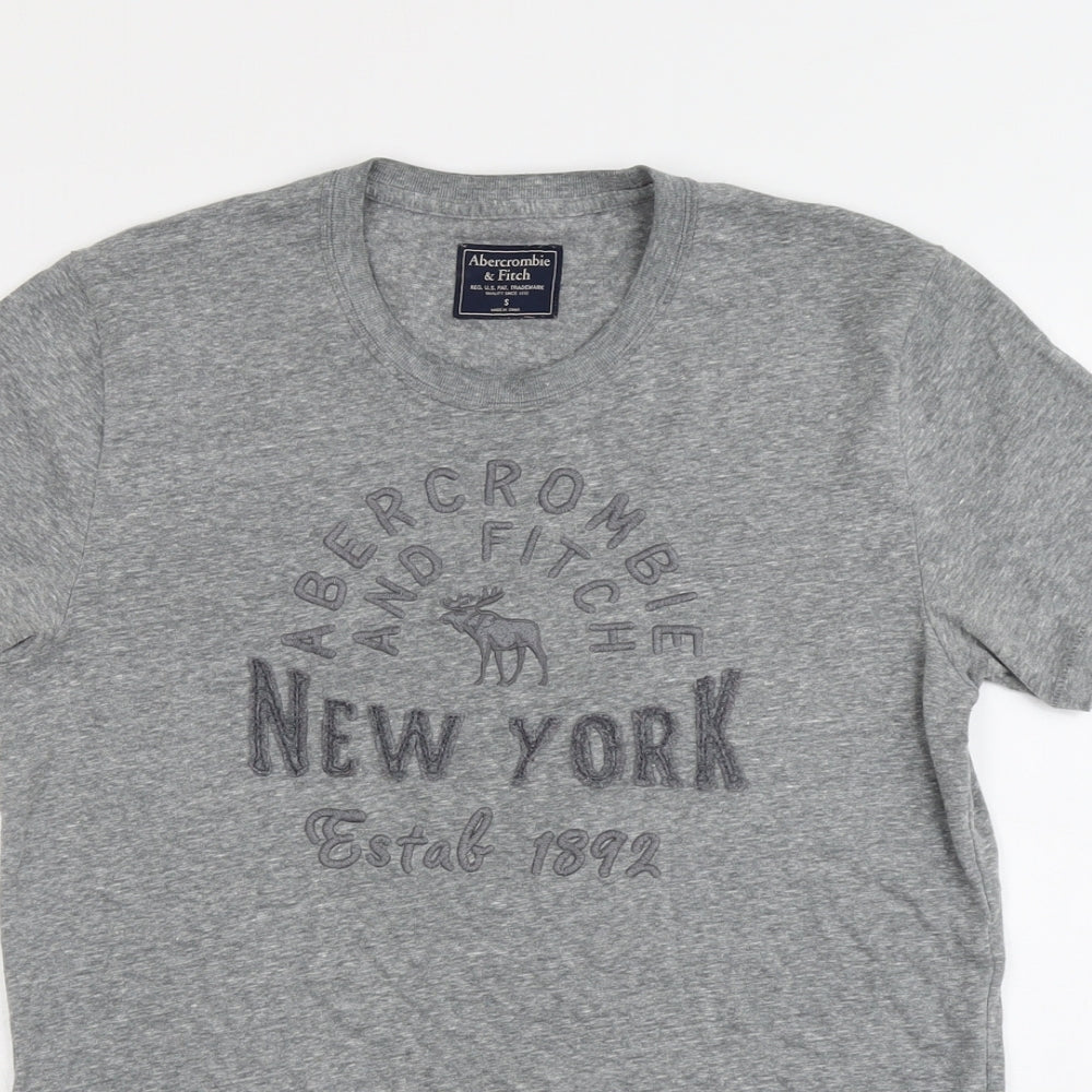 Abercrombie & Fitch Mens Grey Cotton T-Shirt Size S Round Neck - New York