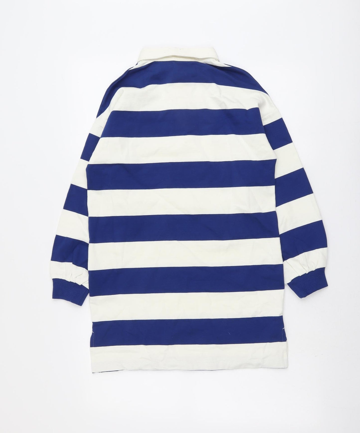 Marks and Spencer Girls Blue Striped Cotton Pullover Sweatshirt Size 9-10 Years Button