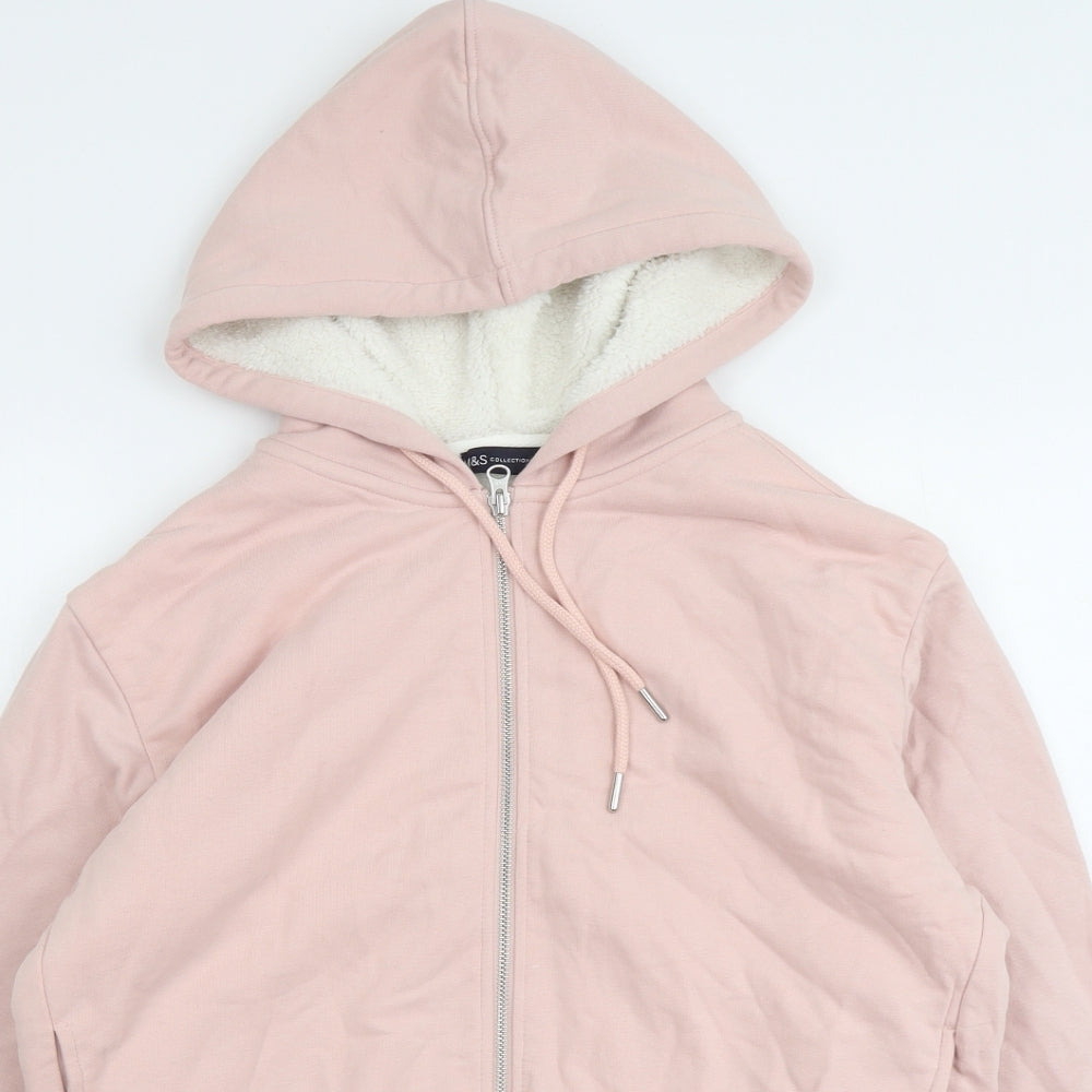 Marks and Spencer Womens Pink Cotton Full Zip Hoodie Size S Zip