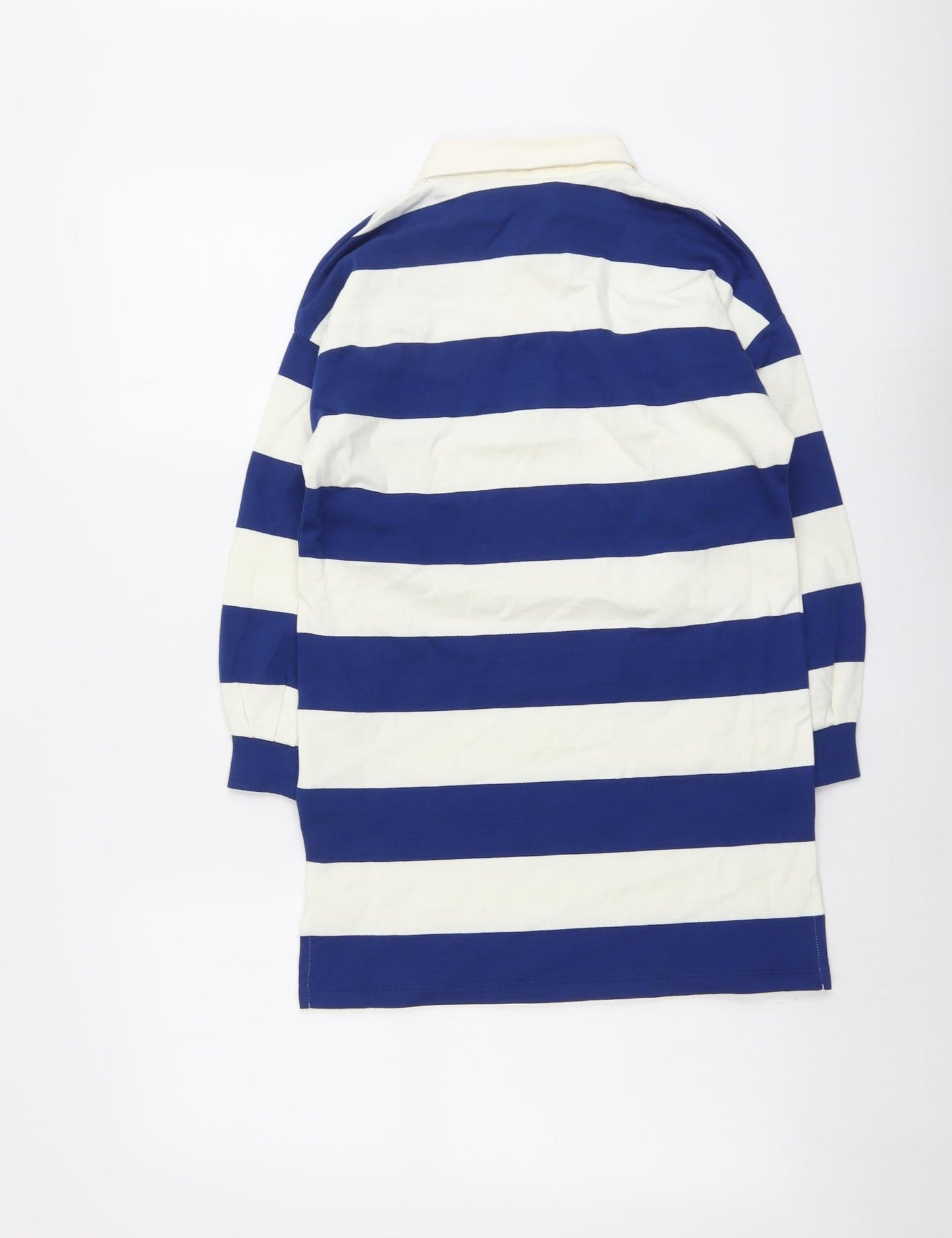 Marks and Spencer Girls Blue Striped Cotton Pullover Sweatshirt Size 8-9 Years Button