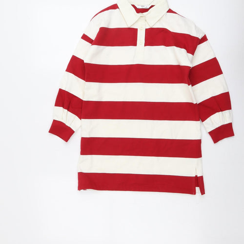 Marks and Spencer Girls Red Striped Cotton Pullover Sweatshirt Size 7-8 Years Button