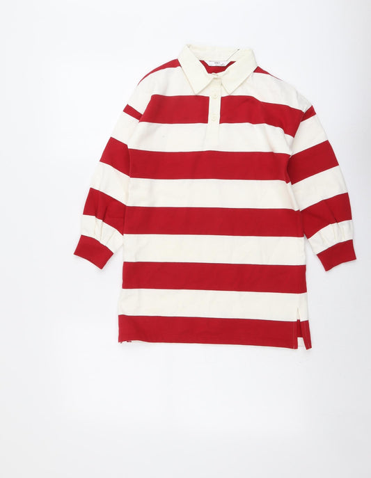 Marks and Spencer Girls Red Striped Cotton Pullover Sweatshirt Size 7-8 Years Button