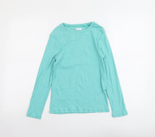 NEXT Girls Green Cotton Basic T-Shirt Size 12 Years Round Neck Pullover