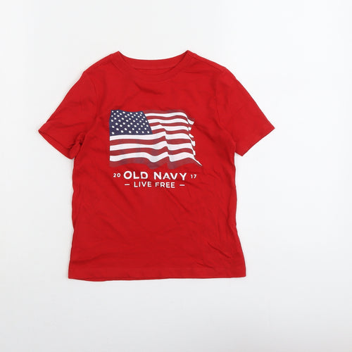 Old Navy Boys Red Cotton Basic T-Shirt Size 4 Years Round Neck Pullover - American Flag Live Free