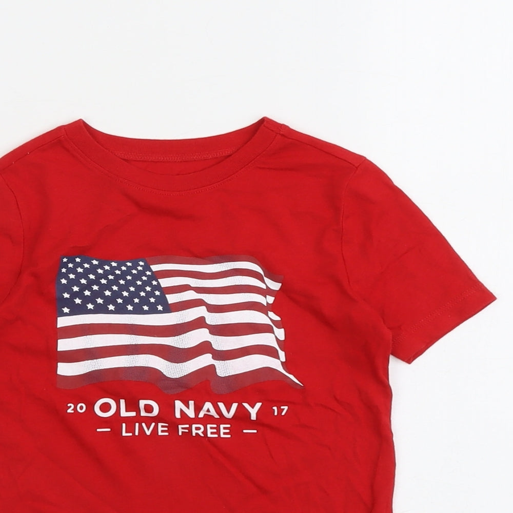 Old Navy Boys Red Cotton Basic T-Shirt Size 4 Years Round Neck Pullover - American Flag Live Free