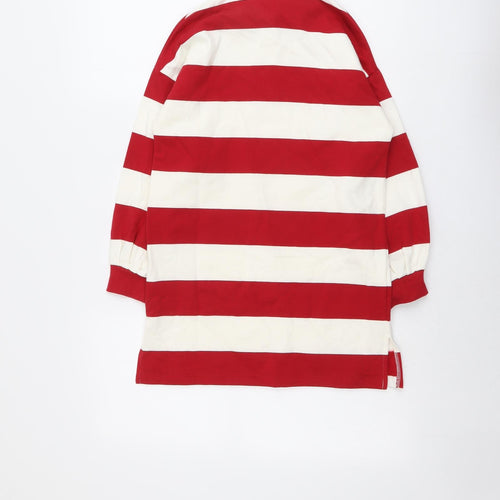 Marks and Spencer Girls Red Striped Cotton Pullover Sweatshirt Size 8-9 Years Button